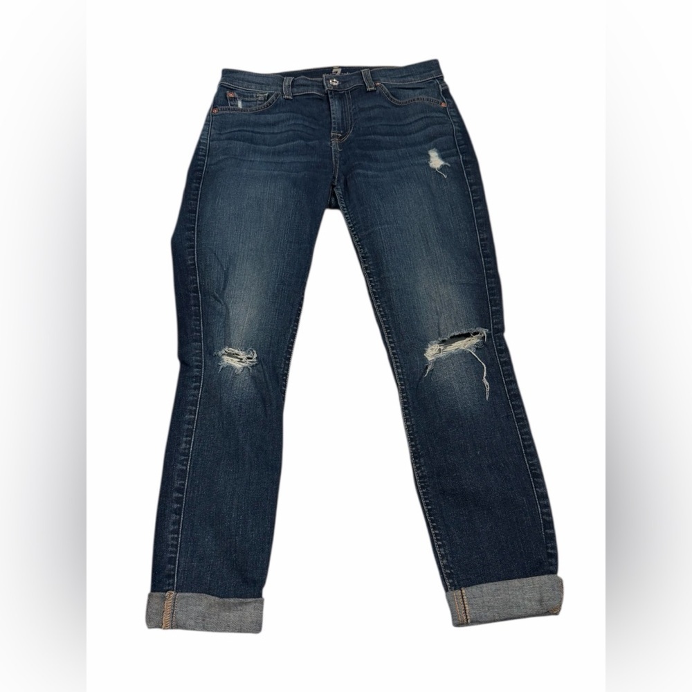 7 for All Mankind ankle gwenevere Jeans Cuffed Bottom Distressed Size 26